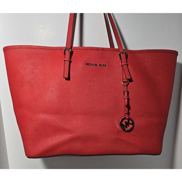 Michael Kors Jet Set Travel Tote Saffiano Leather Tote Red-Orange LG MSRP $278 - Picture 2 of 14